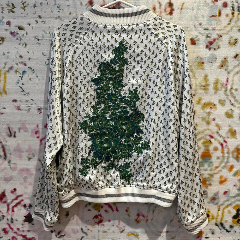 Tiny Editions for Anthropologie Satin Ivory Embroidered Bomber Jacket